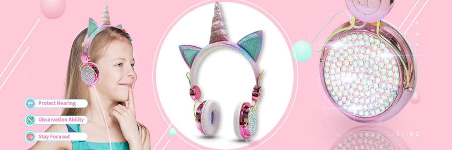 RGB Unicorn Kids Wireless Headphones With Mic Music Stereo Earphone Cute Unicorn Control RGB Light Headset Girls Kids Gift - Universal Market