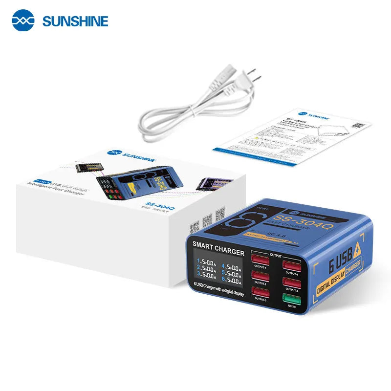 SUSNHINE SS-304Q 6-port Usb Digital Display Fast Charge QC3.0 Smart Fast Charge for Phone Tablet Watch Charging