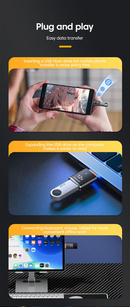12A OTG USB 3.0 To Type C Adapter USB Female To Type c Male Fast Charging adadpter OTG USB C For Xiaomi Samsung Laptop PC