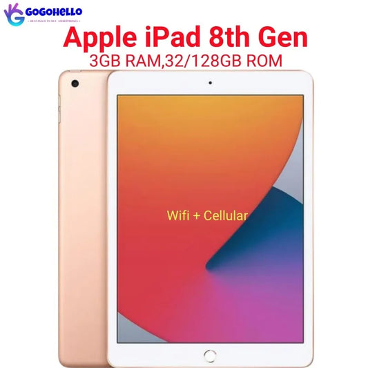 Original Apple iPad 10.2'' 2020 Unlocked iPad 8th Gen Wifi+Cellular 32/128GB A12 Bionic Retina IPS LCD iOS 14 95% New Tablet