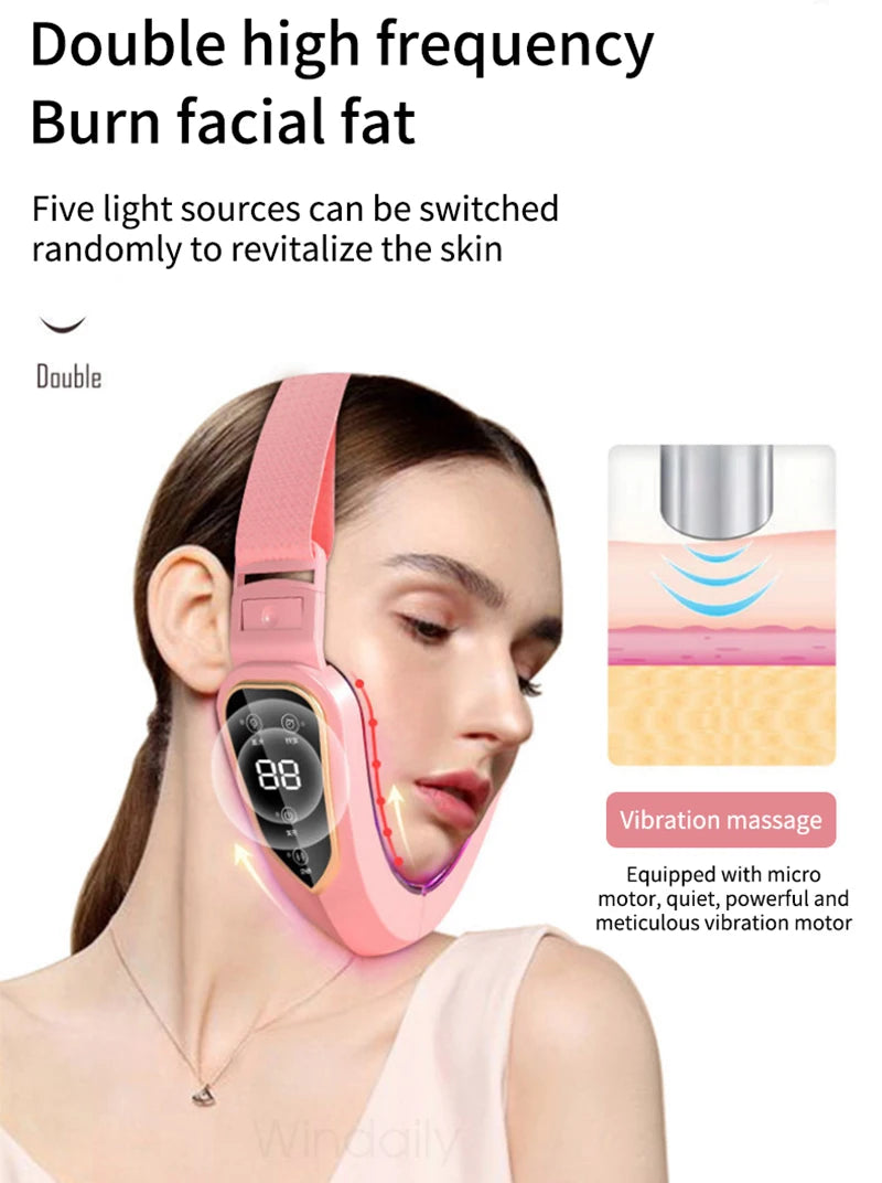 Facial Lifting Device LED Photon Therapy Facial Slimming Vibration Massager Double Chin V Face Shaped Cheek Lift  Belt Machine