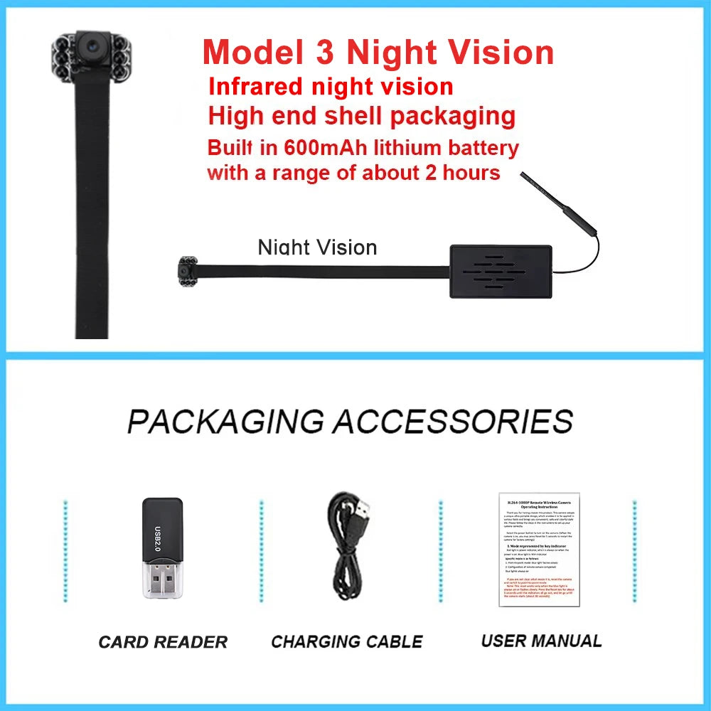HD 1080P DIY Portable WiFi IP Mini Camera P2P Infrared Night Vision Remote View Micro Webcam Camcorder Wearable Video Recorder - Universal Market