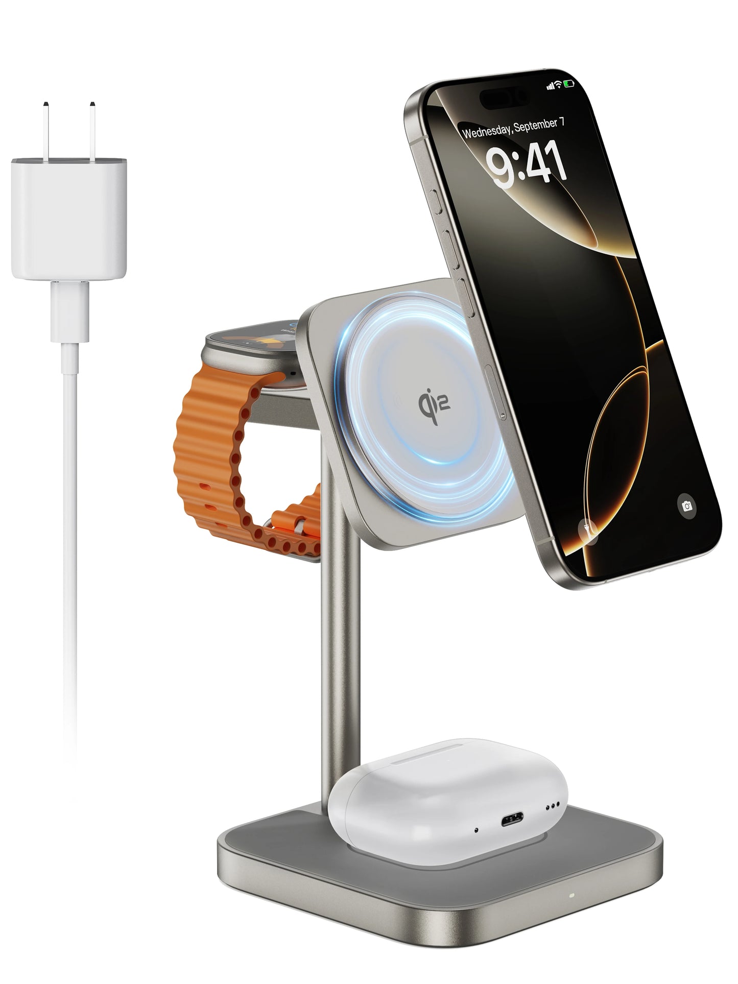 LULULOOK Qi2 3 in 1 Wireless Charging Station,Aluminum 15W Fast Mag-Safe Charger Stand for iPhone 17 16 15 14,5W for Apple Watch
