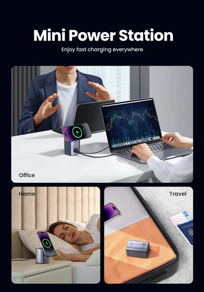 UGREEN GaN 100W Desktop Charger MFi Magnetic Wireless Charger for iPhone 17 16 15 Fast Charger Power Station for Laptop Notebook