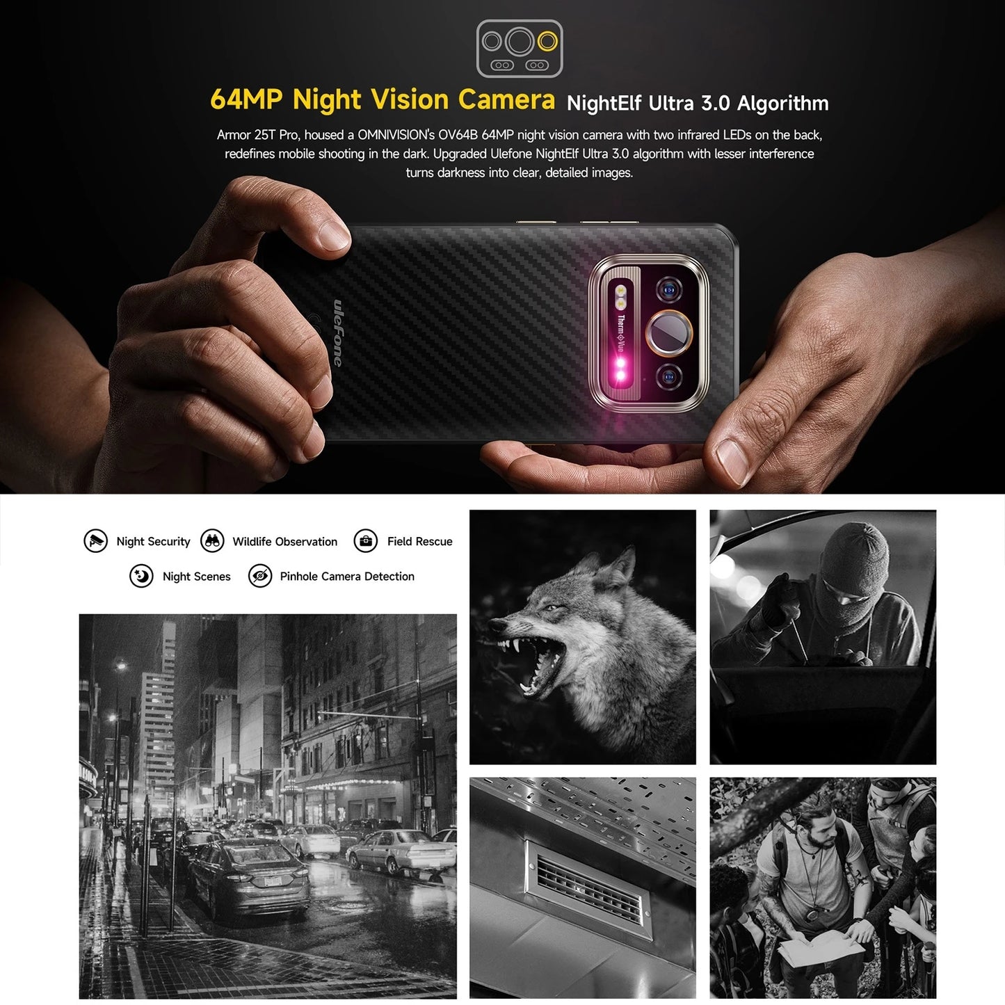 Ulefone Armor 25T Pro 5G Rugged Smartphone Thermal Imaging Android 14 Waterproof 6.78'' 33W 50MP+64MP 6GB+256GB 6500mAh NFC