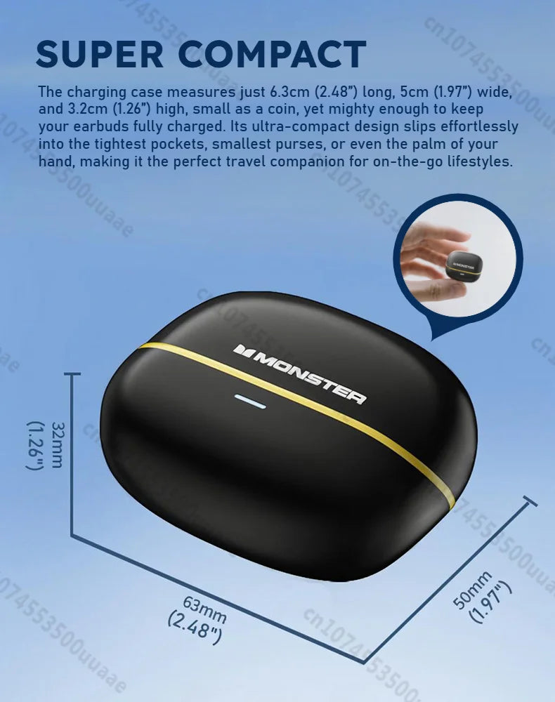 Monster AURA FIT GT19 Mini Invisible Earbuds Half in-Ear Bluetooth Headphone IPX5 Waterproof Wireless Sports Earphones with Mic - Universal Market