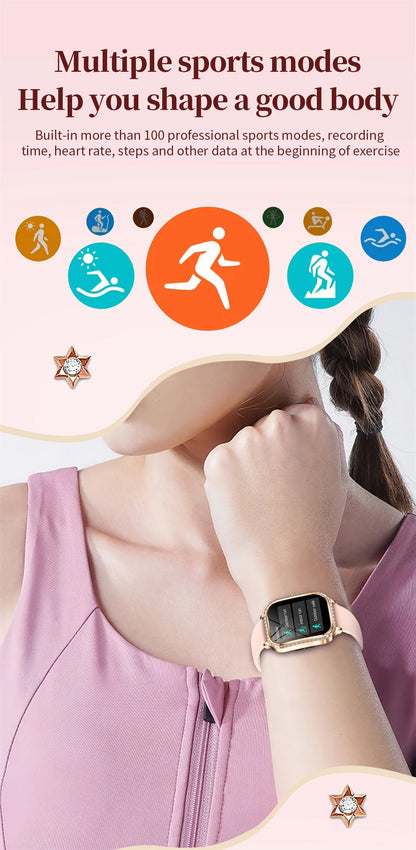 For Xiaomi Huawei New Women Smart Watch Heart Rate Blood Pressure Monitor Music Playback AI Voice Sports BT Calling SmartWatch