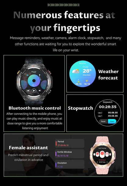 TLCRETE Men Outdoor Smartwatch Stainless Steel BT Call 650mAh Built-In GPS AI Voice Assistant 1ATM Waterproof Smart Watch KC82
