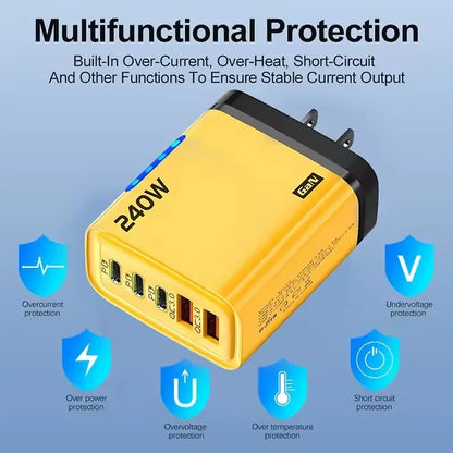Xiaomi 240W QC3.0 PD 5 Ports GaN Fast Charger EU/US Plug Phone Charging Head Adapter with LED Light for iPhone Samsung Xiaomi