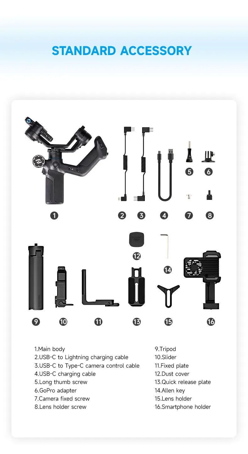 FeiyuTech SCORP Mini 3 Pro Gimbal with Detachable Remote Handle & AI 4.0 Tracking for Mirrorless, Action Camera & Smartphones - Universal Market