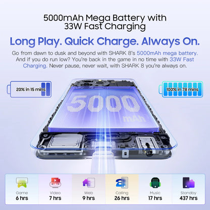 Blackview SHARK 8 Smartphone Android13 G99 Mobile Phone 6.78'' 120Hz 2.4K Display 16 (8+8) GB RAM 256GB ROM 64MP Cameras Phones