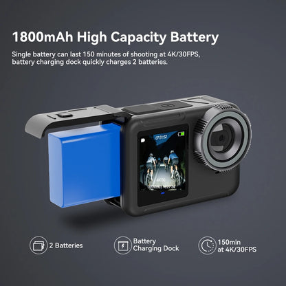 SVBONY SVGo3 Action Camera 4K30 Waterproof Dual LCD Screens Sports Camera with Quick Release Mount for Surfing Cycling Vlog
