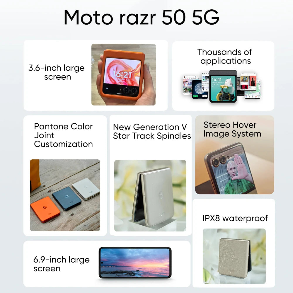 Motorola Moto razr 50 Folded Screen Phone Main 6.9 inch FHD+ pOLED Secondary screen 3.6 inch Dimensity 7300X 50MP