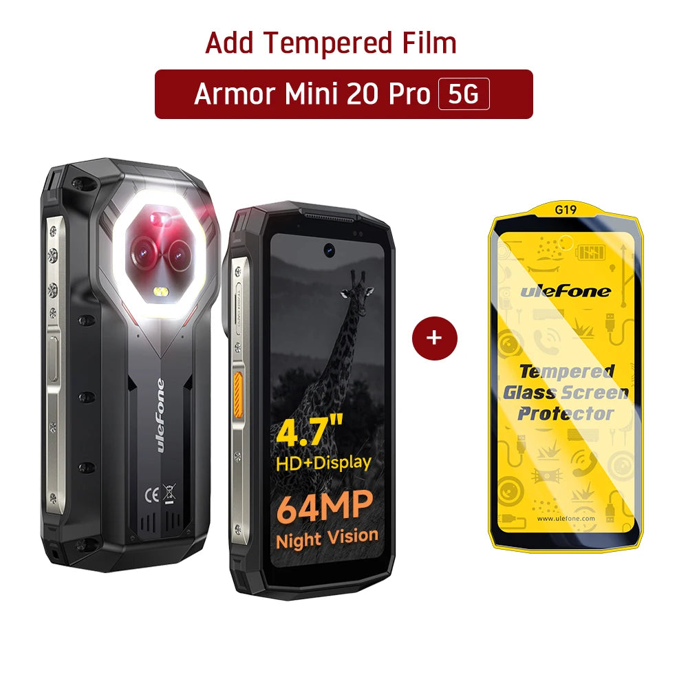 Ulefone 4.7" Rugged Phone Armor Mini 20 Pro 5G Android 14 16+256GB Smartphone LED Light 64MP Night Camera Mobile phone
