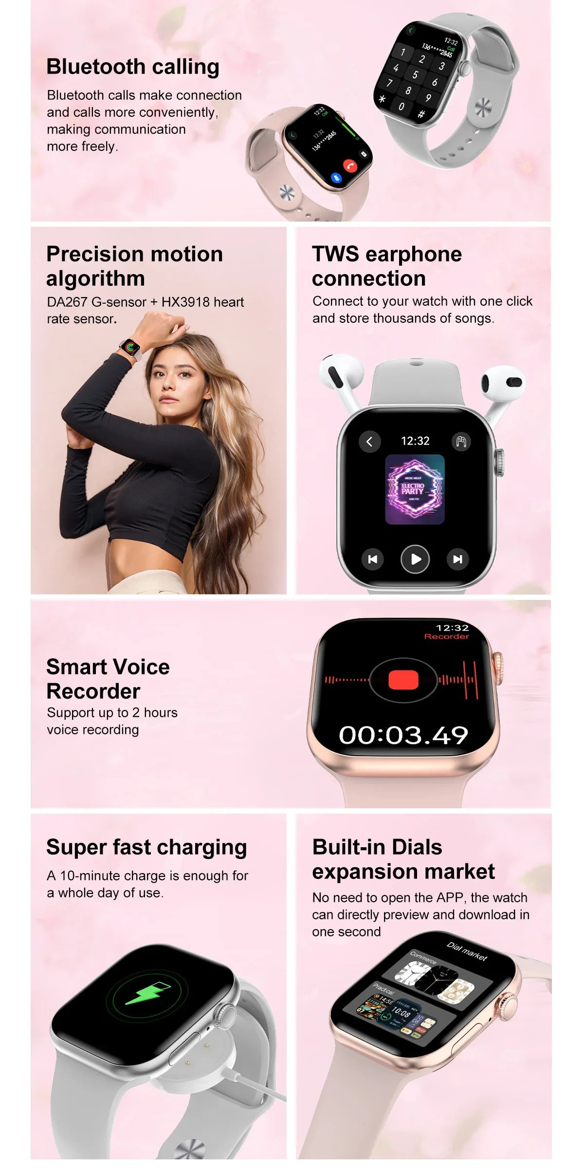 For Apple DT Watch X Mini Smart Watch 3D Menu Video AI Voice NFC Sports Record Health Test 1.85 Inch AMOLED Women Smartwatch