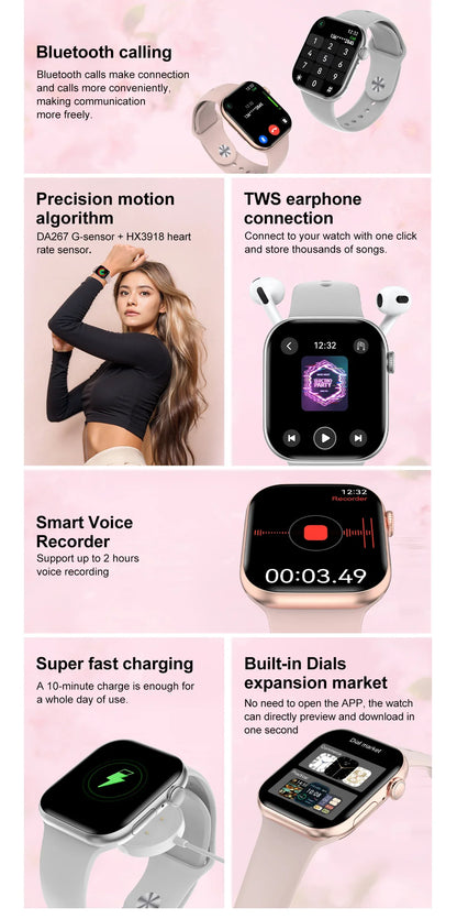 For Apple DT Watch X Mini Smart Watch 3D Menu Video AI Voice NFC Sports Record Health Test 1.85 Inch AMOLED Women Smartwatch