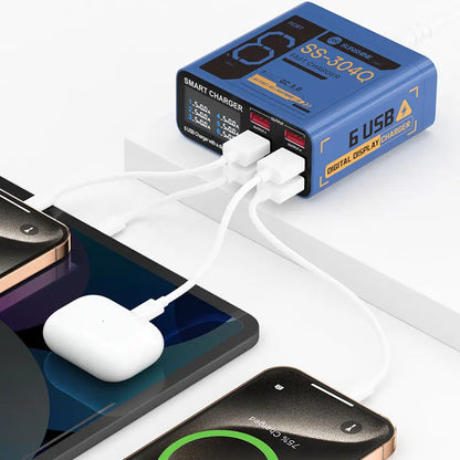 SUSNHINE SS-304Q 6-port Usb Digital Display Fast Charge QC3.0 Smart Fast Charge for Phone Tablet Watch Charging