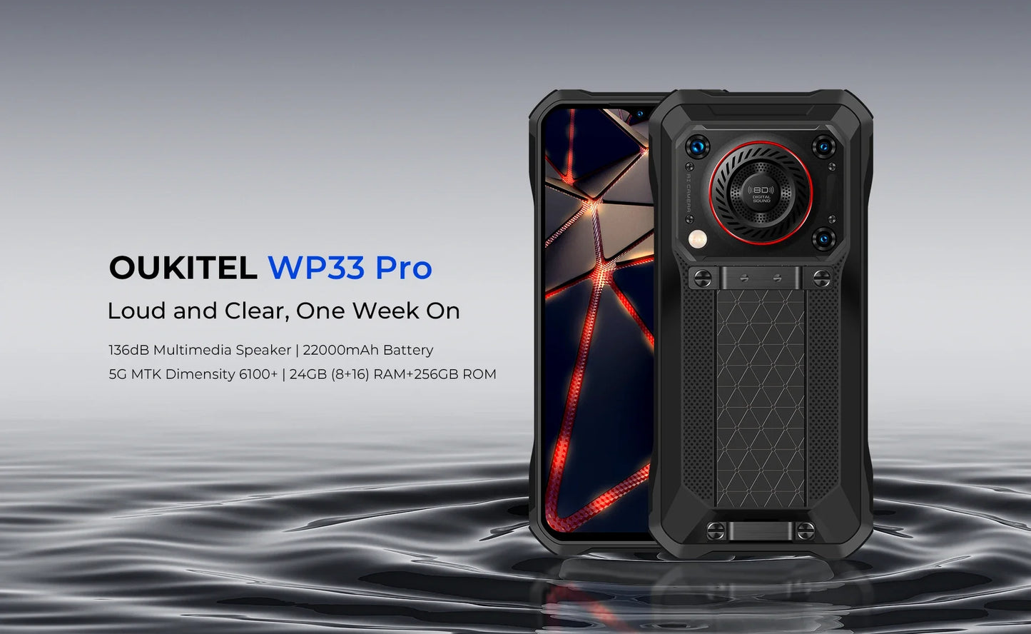 Oukitel WP33 Pro Rugged 5G Smartphones 6.6Inch FHD Octa Core 24GB+256GB Android 13 Mobile Phone 64MP 22000mAh 33W Fast Charging