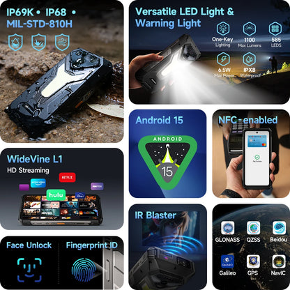 Ulefone Armor 34 Pro 5G AI 25500mAh Rugged Phone Smartphone Android 15 32GB+512GB Built-in DLP Projector 6.95" NFC Mobile Phone