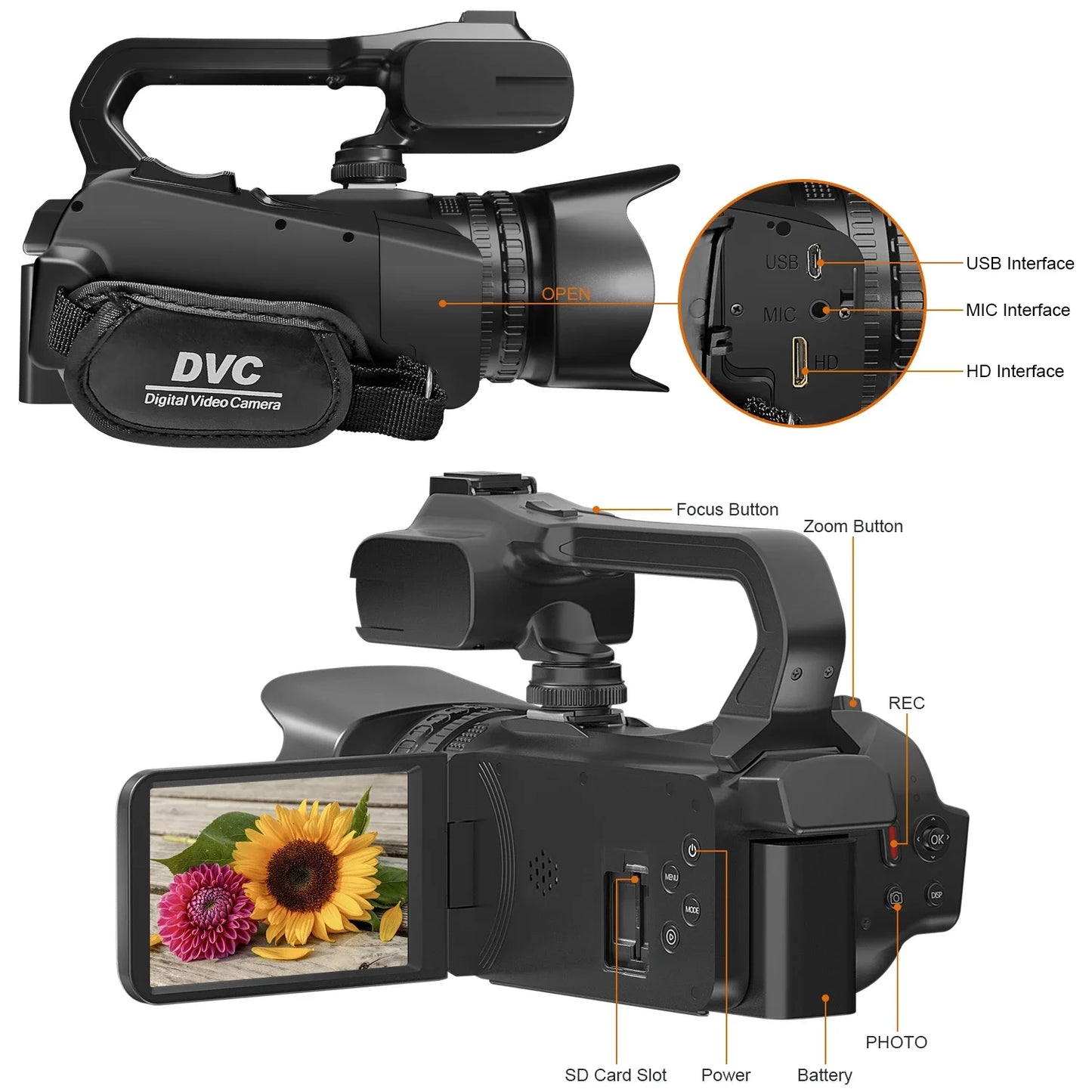 6K Professional Video Camera for Photography 18X Digital Zoom Night Vision Vlogging Camera 64MP WiFi Livestream Webcam Camcorder - Universal Market