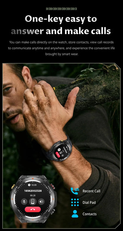 TLCRETE Men Outdoor Smartwatch Stainless Steel BT Call 650mAh Built-In GPS AI Voice Assistant 1ATM Waterproof Smart Watch KC82