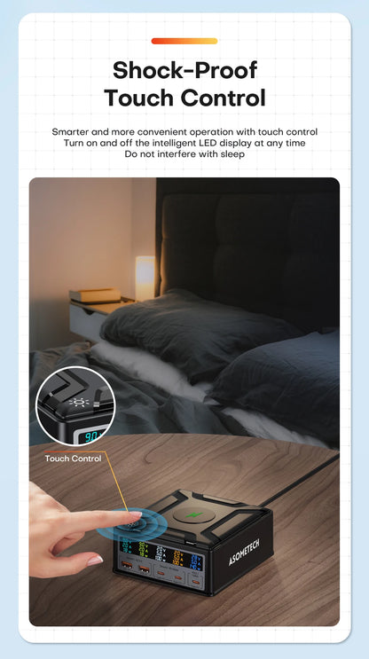 260W USB C GaN Charger, Desktop Wireless Charger PD3.1 140W 100W Fast Charging Station, Power for MacBook Pro iPhone 15 Samsung