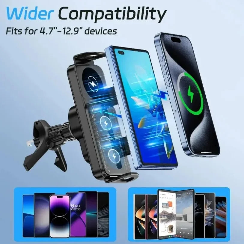 Wireless Car Charger Mount Holder for Samsung Galaxy Z Fold 7 6 5 4 3 2 Fast Charging Phone Holder for iPhone 17 16 15