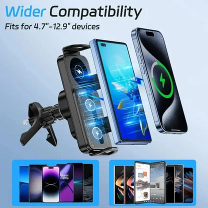 Wireless Car Charger Mount Holder for Samsung Galaxy Z Fold 7 6 5 4 3 2 Fast Charging Phone Holder for iPhone 17 16 15