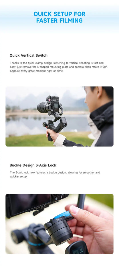 FeiyuTech SCORP Mini 3 Pro Gimbal with Detachable Remote Handle & AI 4.0 Tracking for Mirrorless, Action Camera & Smartphones - Universal Market