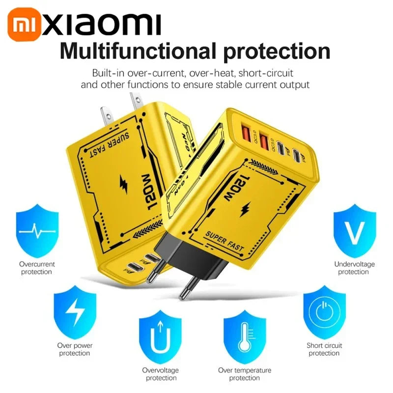 XIAOMI 4 Port USB C PD Ultra 120W Fast Charger USB 3.0 Type C EU Plug Mobile Phone Charger Quick Charging For iPhone Huawei 2025