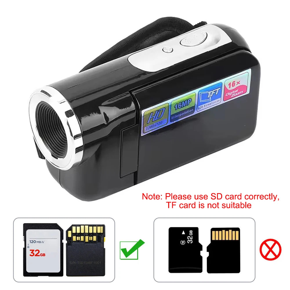 32GB 1080P 16MP 16X Zoom Digital Camera With Fill Light 2.0'' Rotatable Screen Camcorder HD Video Recorder Camera Birthday Gift