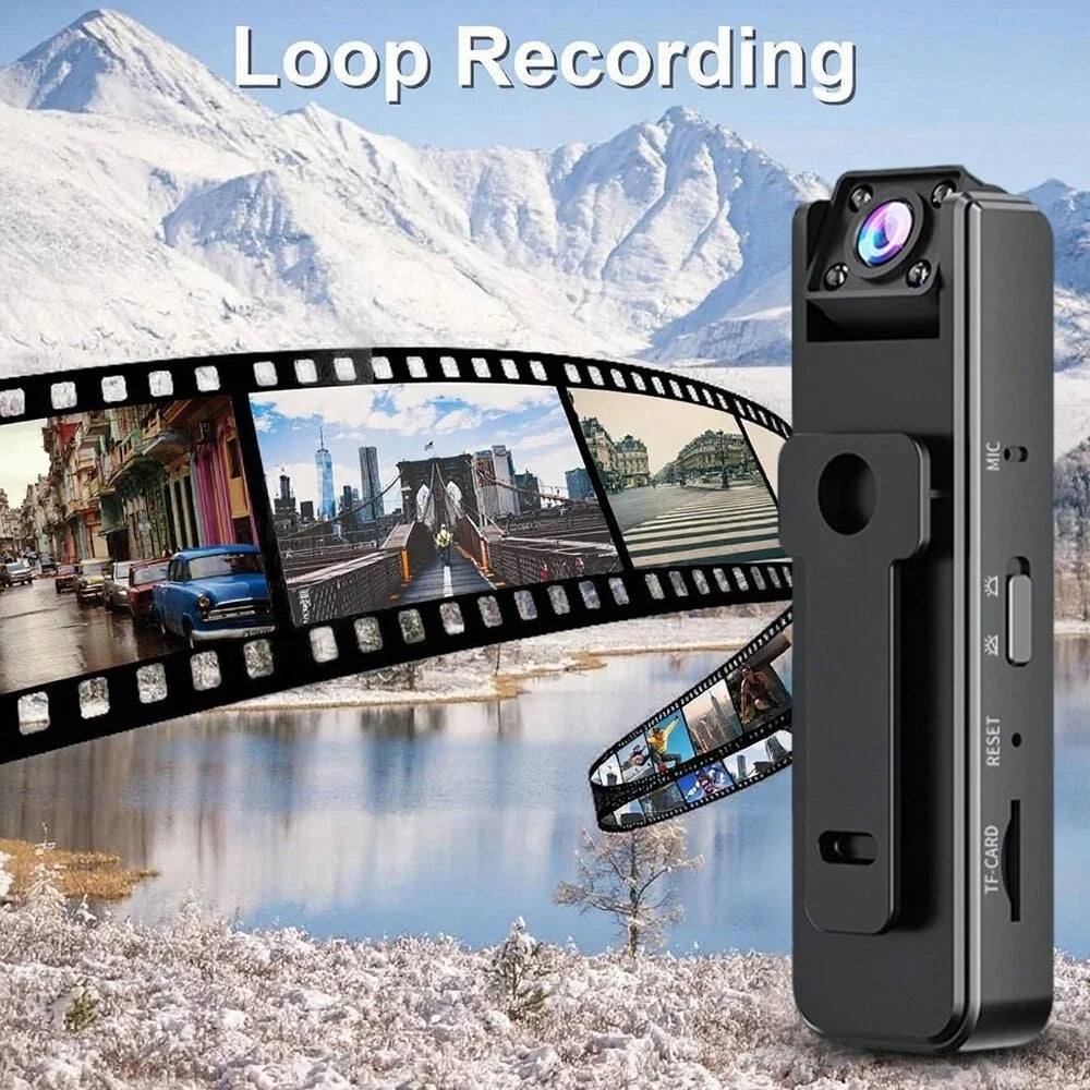 Mini Camera HD 1080P Micro Recorder Wide Angle Bodycam Worn Police Cam Snapshot Loop Recording Camcorder 180° Rotating - Universal Market