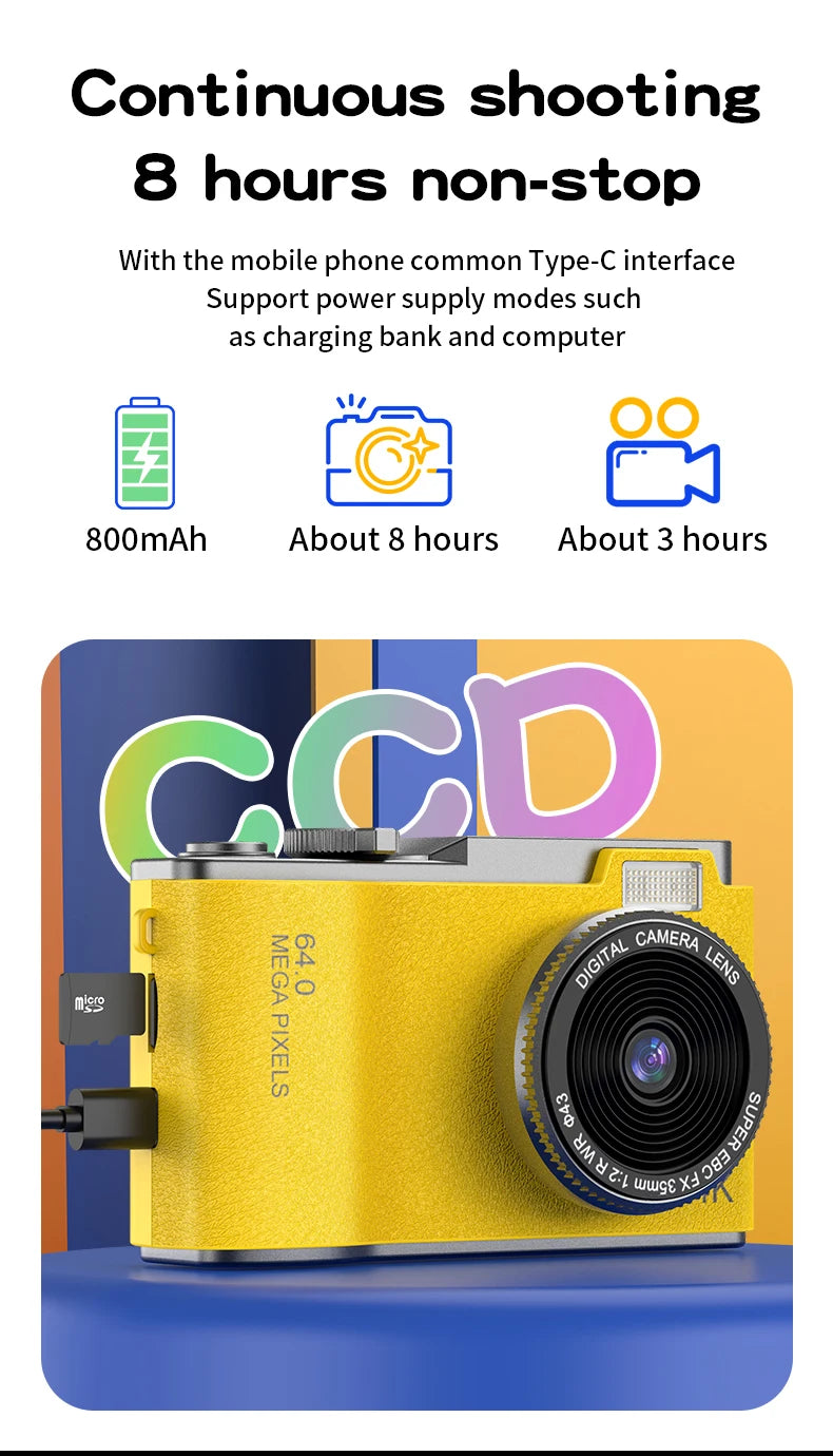 Kid Digital Camera for Children Camcorder Rechargeable Cameras Vlogging Camera 2.4" Rechargeable for Kid Beginner Photography - Universal Market