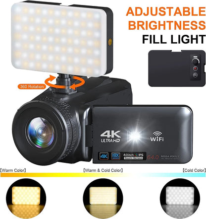 64MP 4K 60FPS Camcorder For Tiktok Youtube Video Camera Rotate Touch Screen Photography Camera WIFI Streaming Webcam Recorder - Universal Market