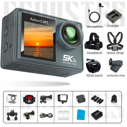 Action Camera 5K 4K 60FPS WiFi Anti-shake Dual Screen 170° Wide Angle 30m Waterproof Sport Camera with Remote Control