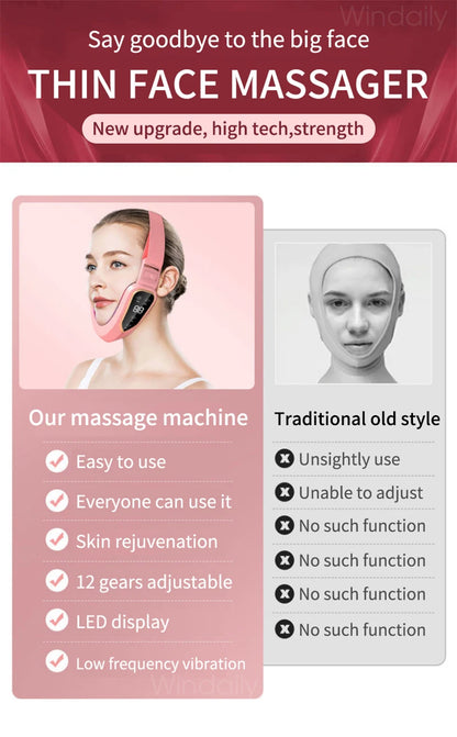 Facial Lifting Device LED Photon Therapy Facial Slimming Vibration Massager Double Chin V Face Shaped Cheek Lift  Belt Machine
