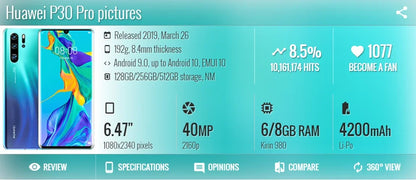 HUAWEI P30 Pro Smartphones Global Version 6.47 inch 8GB+128GB/256GB Cellphone Dual SIM Mobile phone 4200mAh Google Play Store