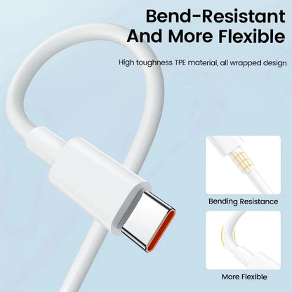US Plug 6A 67W Ultra Fast Charger for Xiaomi 10T 11 12 Lite 13T Redmi Note 10 11T 12T 13 POCO X4 X5 F5 Type C USB Charging Cable