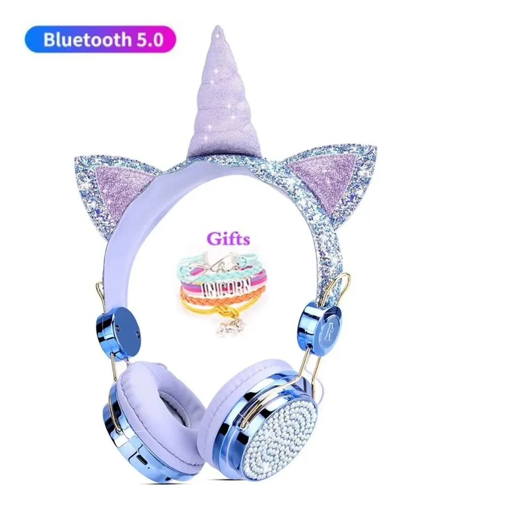 RGB Unicorn Kids Wireless Headphones With Mic Music Stereo Earphone Cute Unicorn Control RGB Light Headset Girls Kids Gift - Universal Market