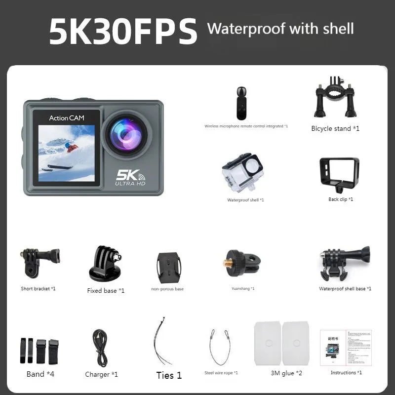 5K HD Outdoor Sports Camera Video Recording Action Shoot Stabilization Underwater Waterproof Photography Cam CarDriving Recorder
