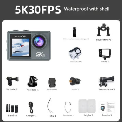 5K HD Outdoor Sports Camera Video Recording Action Shoot Stabilization Underwater Waterproof Photography Cam CarDriving Recorder