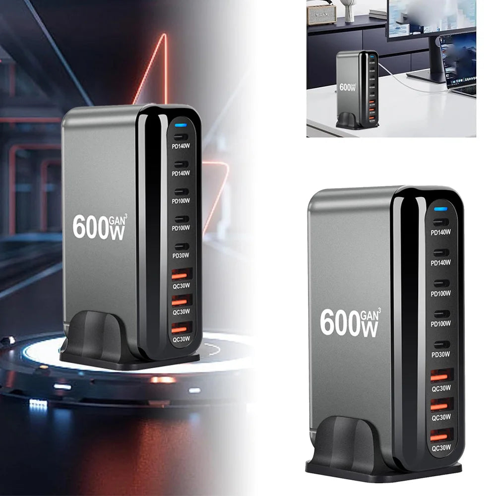 2025 New 600W GaN 8-port Fast Charger Type C 5C3A PD USB C Fast Charging Station PD3.1 Adapter for Phone and Tablet Dropshipping