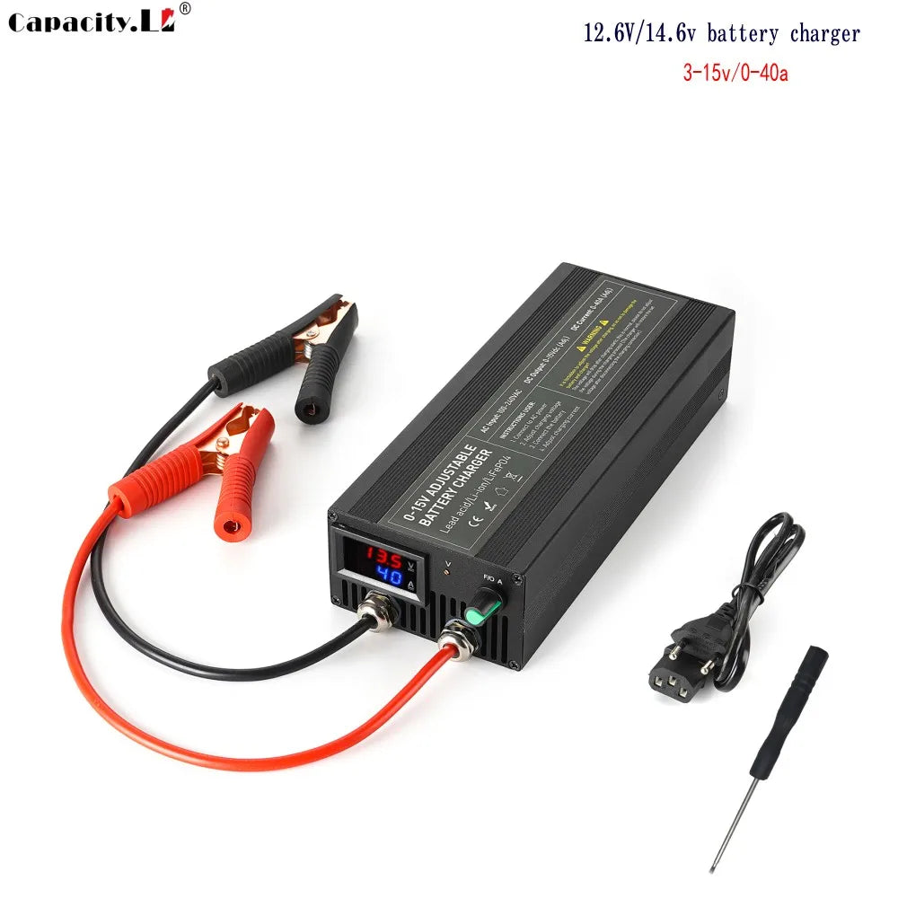 Lifepo4 Charger 12V 60A 100A Lithium Battery Charger 110V-240V Input 0-15V Adjustable Quick Fast Adapter for Lifepo4 Battery