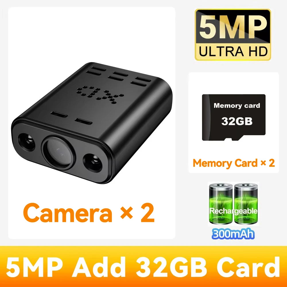 PEGATAH 5MP HD Mini WIFI Body Camera Built-in Battery Human Tracking IP Remote Monitoring IR Night Vision Protable Camcorders - Universal Market