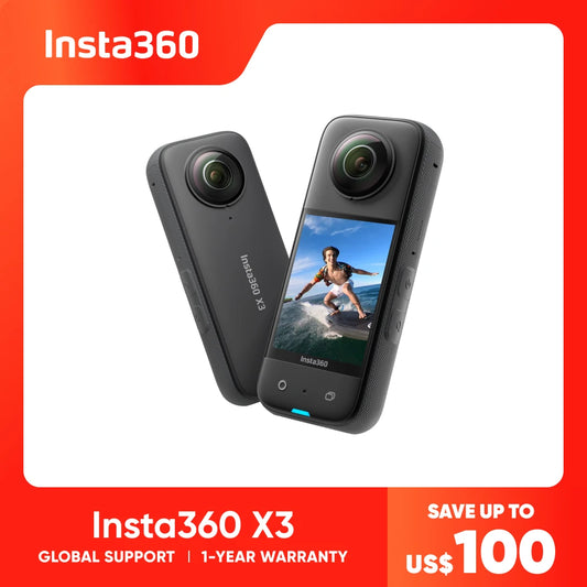 Insta360 X3 - Waterproof 360 Action Camera with 1/2" 48MP Sensors, 5.7K 360 Active HDR Video, 72MP 360 Photo, 4K Single-Lens
