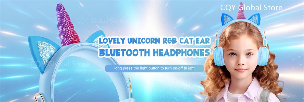 RGB Unicorn Kids Wireless Headphones With Mic Music Stereo Earphone Cute Unicorn Control RGB Light Headset Girls Kids Gift - Universal Market