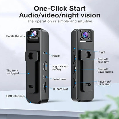 Mini Camera HD 1080P Micro Recorder Wide Angle Bodycam Worn Police Cam Snapshot Loop Recording Camcorder 180° Rotating - Universal Market