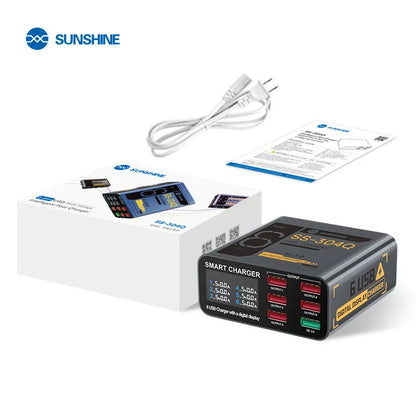 SUSNHINE SS-304Q 6-port Usb Digital Display Fast Charge QC3.0 Smart Fast Charge for Phone Tablet Watch Charging