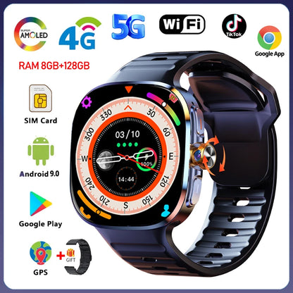 8GB+128GB RAM 5G/4G Android 9.0 Smart Watch 2.4 inch AMOLED 2100mah Battery 900W Camera GPS WIFI Google APPS Download Smartwatch