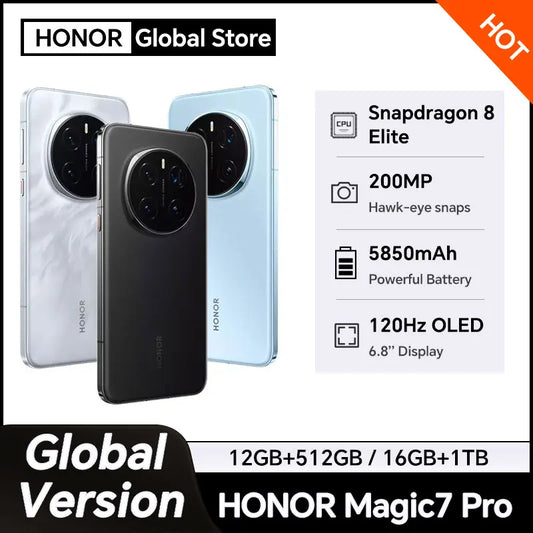 2025 New Arrivals HONOR Magic7 Pro Global Version 5G Smartphone Snapdragon 8 Elite 6.8'' 120Hz Display 100W SuperCharge IP69